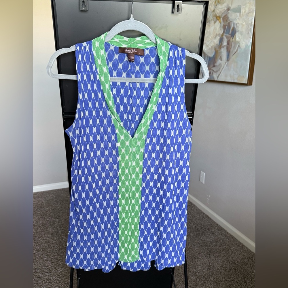 Sweet Pea Blue and Green Patterned Top